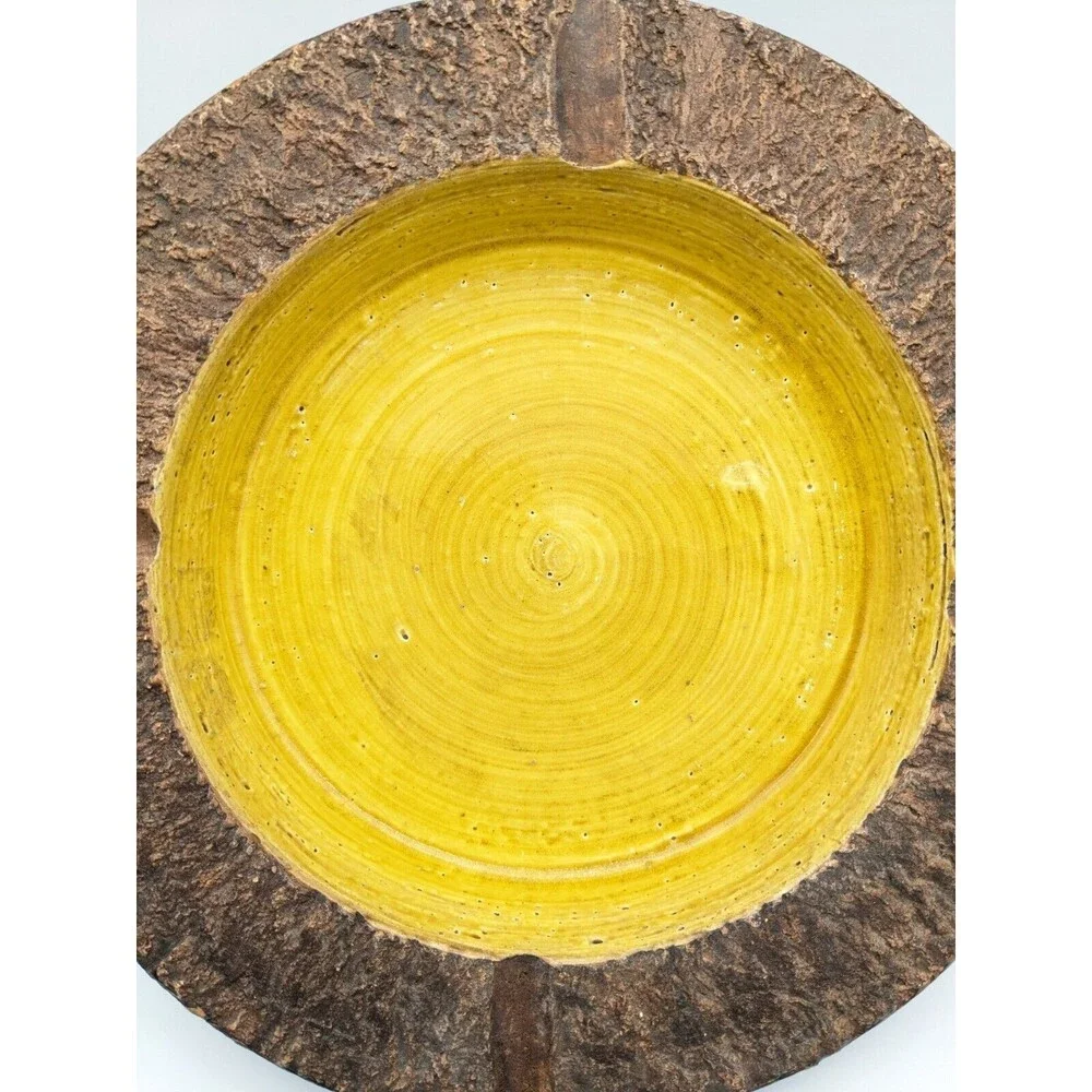 Vintage Bitossi Ashtray Round Bowl‎ Brown Yellow 1960s Italy Brutalist 10.5